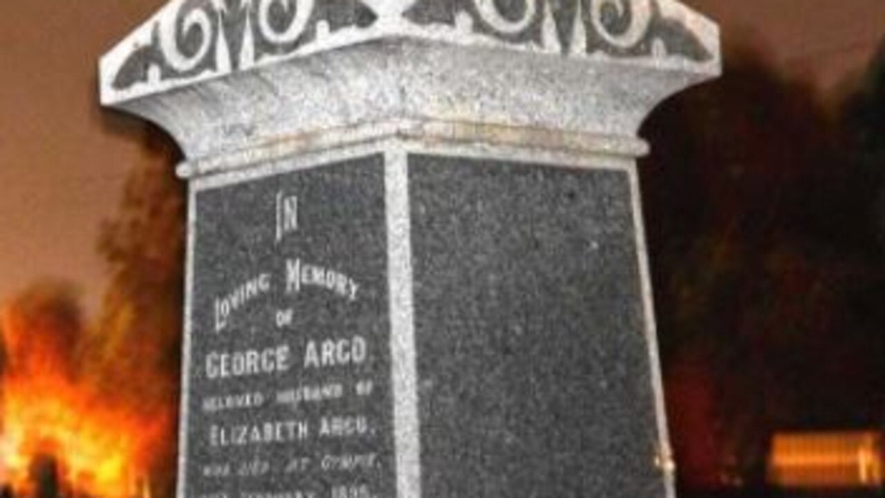 The "glowing tombstone" of George Argo at Gympie Cemetery.