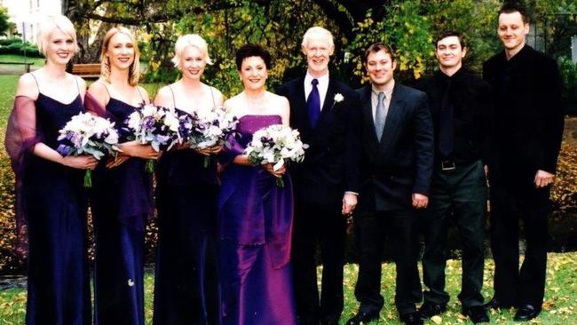 Kathy and Grant Gepp married, for the second time, in June 2023, with their three daughters in the bridal party. Picture supplied