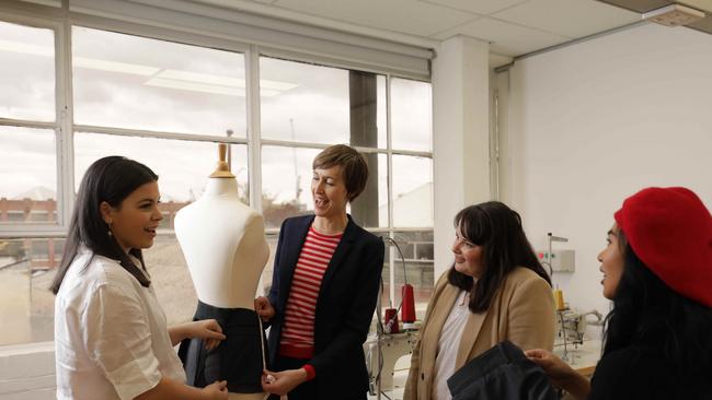 Head of the new Fashion and Sustainability course Dr Rachael Matthews with Collarts fashion marketing students Harriet Brown, Jessica Manczal and Donna Sagnip.