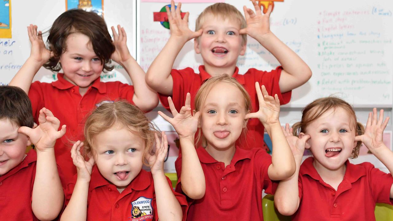 My First Year: Glenwood State School Preps. (back) Grace, Arlo, Declan. (front) Zayda, Axel, Kyah, Macey, Nevaeh. Picture: Patrick Woods.