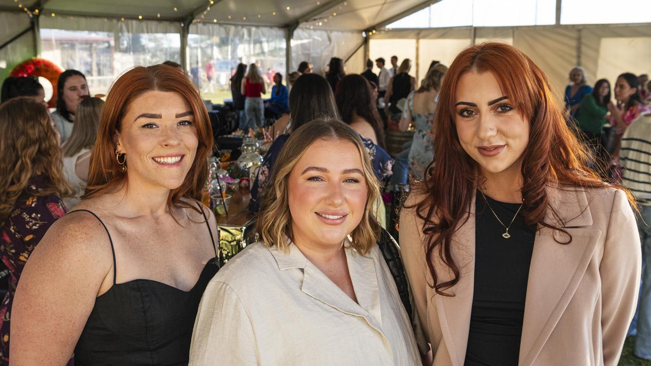 At the Sparkling Soiree Ladies Day are (from left) Jaimee Crisp, Rachel Haddy and Jourdie Ellery hosted by Willowburn Football Club, Saturday, August 3, 2024. Picture: Kevin Farmer