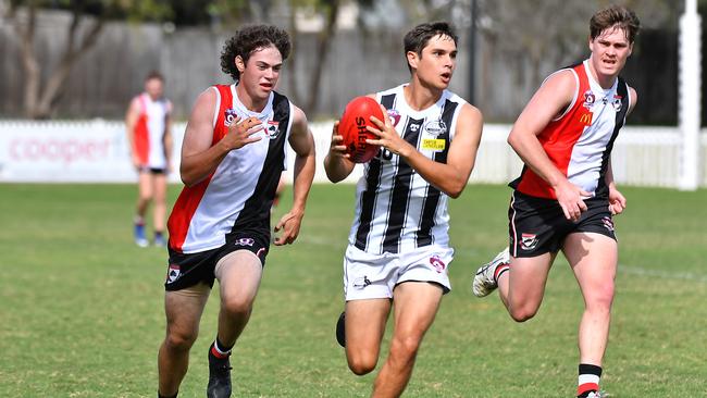 Sherwood Magpies player Billy Bougoure QAFL Colts Morningside Panthers v Sherwood Magpies. Saturday April 29, 2023. Picture, John Gass