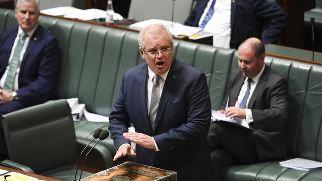 Prime Minister Scott Morrison speaks during Question Time at the House of Representatives today. Picture: AAP.