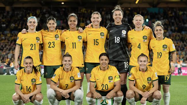 Gorry (No. 19) and Kerr (No. 20) line-up for Australia’s FIFA Women's World Cup semi-final against England. (Photo by Joe Prior/Visionhaus via Getty Images)