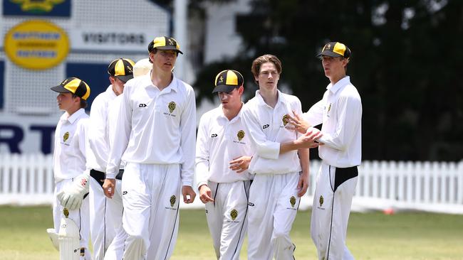 Action during the game between Marist College Ashgrove and St Laurence's. St Laurence's Max Peapell gets a wicket. Picture: Tertius Pickard