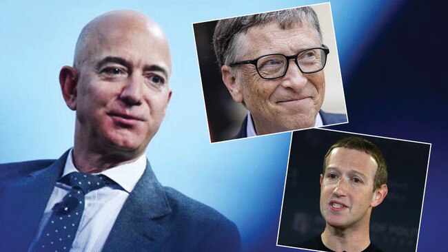 Tech riches get richer: Amazon founder Jeff Bezos, left, Microsoft's Bill Gates, top right, and Facebook's Mark Zuckerberg, bottom right. Pictures: AFP