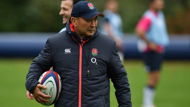 England coach Eddie Jones takes a team training session at Pennyhill Park.