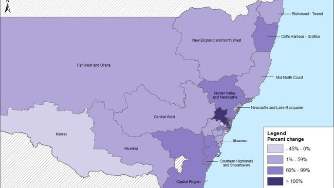 Reports of sexual assault jumped in some LGAs more than others during March 2021, as shown in this map from the Bureau of Crime Statistics and Research.