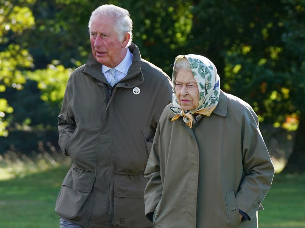 Prince Charles and the Queen on the Balmoral estate on October 1, 2021. Picture: Andrew Milligan-WPA Pool/Getty Images.