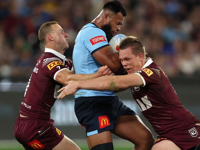 Michael Maguire got his first taste of coaching Payne Haas during State of Origin. Picture: Mark Stewart