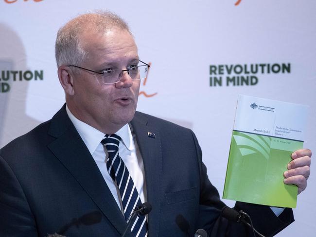 Prime Minister Scott Morrison warns Australians are ‘are still falling through the cracks’ of the mental health system. Picture: NCA NewsWire / David Geraghty