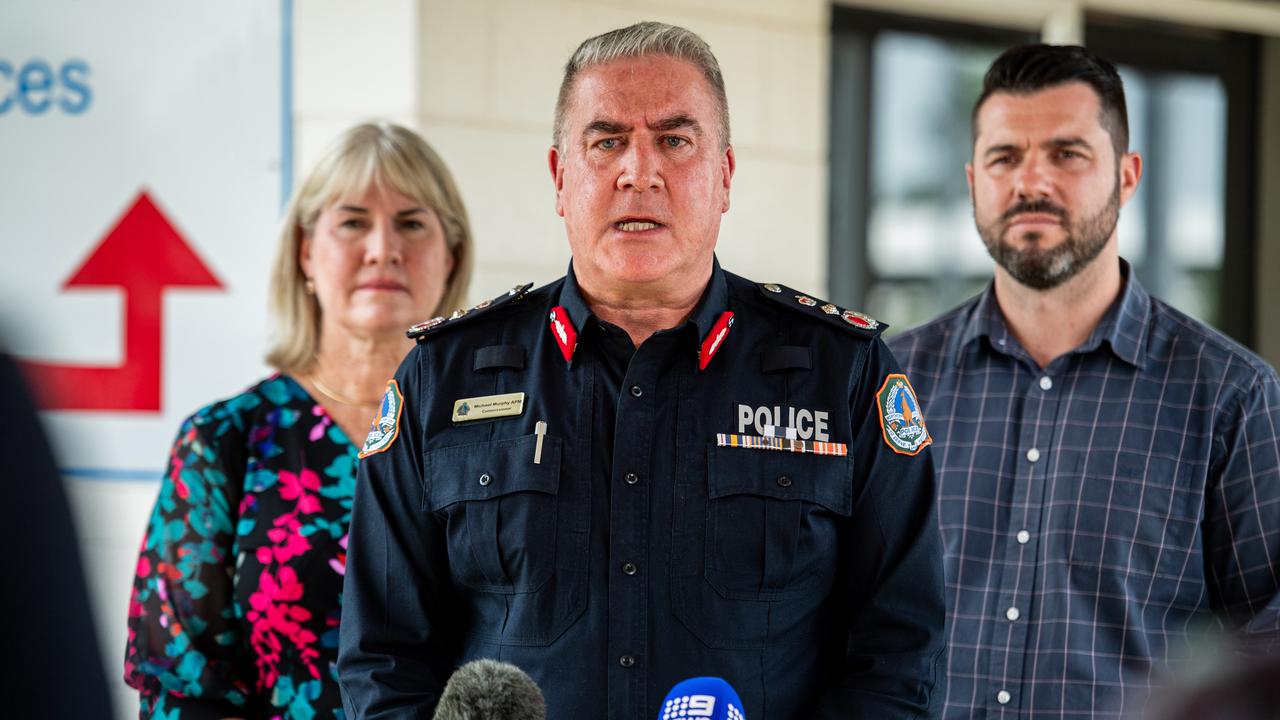 NT Police Commissioner Michael Murphy with Chief Minister Eva Lawler, and Police Minister Brent Potter in Darwin in June. Picture: Pema Tamang Pakhrin