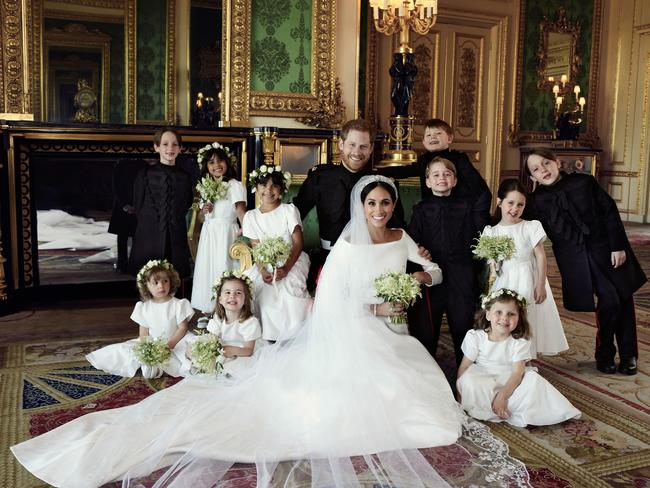 The official picture of the couple with their adorable bridal party. Picture: Alexi Lubomirski