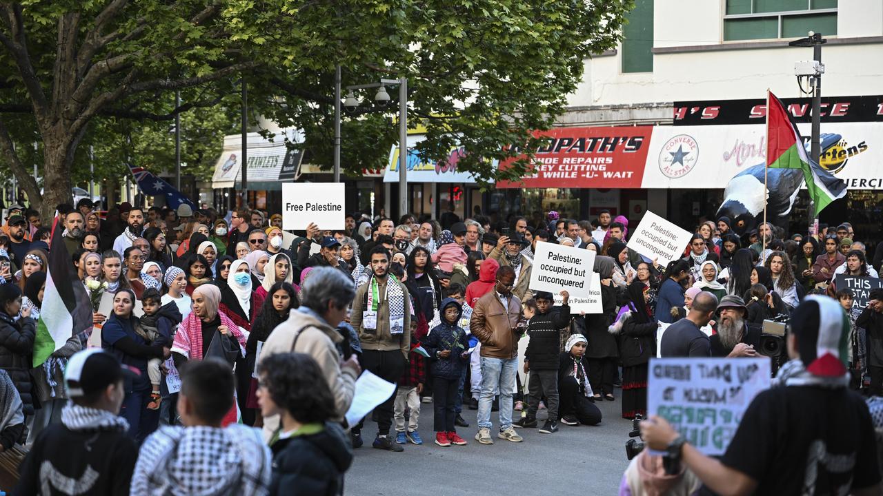 Thousands of people attended peaceful protests in Brisbane, Canberra and Perth on Friday. Picture: NCA NewsWire / Martin Ollman