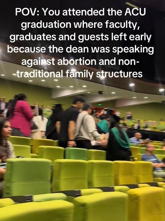 One graduate estimated ‘95 per cent’ of people left the auditorium as the speech went on. Picture: TikTok