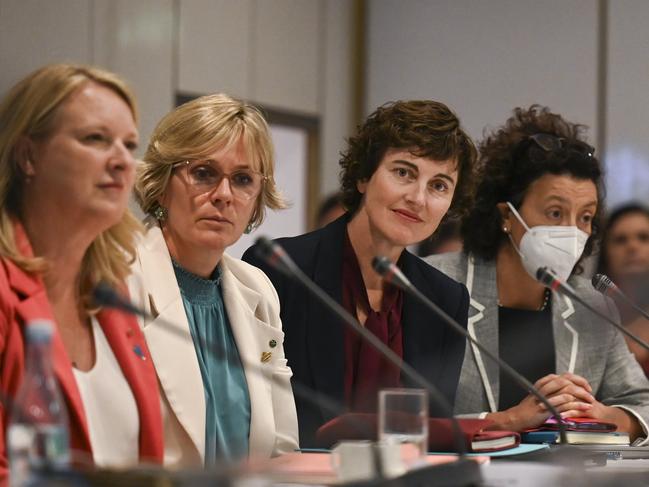 Teal MPs Kylea Tink, Zali Steggall, Kate Chaney &amp; Monique Ryan in Canberra in 2023. Picture: Martin Ollman