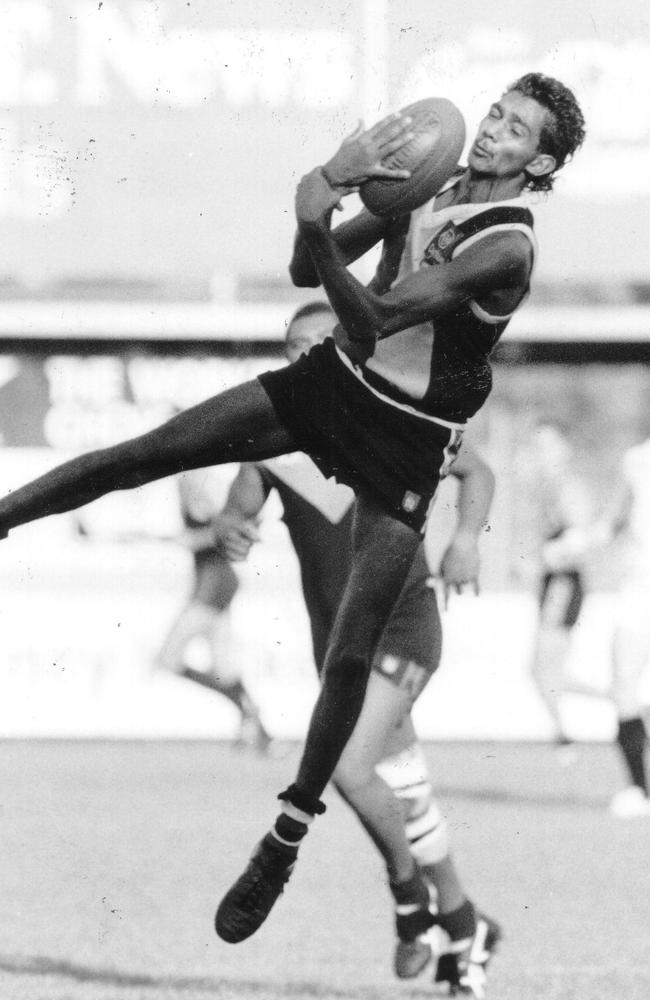 Southern Districts’ Archie Harvey mid-action in the NTFL.