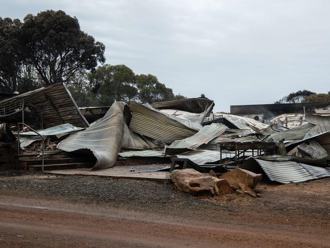 The remains of Vivonne Bay Lodge after being destroyed by fire. Picture: Brad Fleet