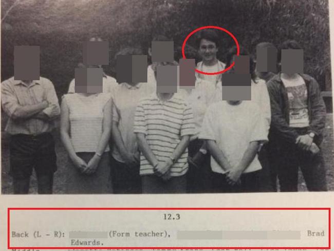 Bradley Edwards (above) in his last year at Gosnells Senior High School in Perth in 1985.