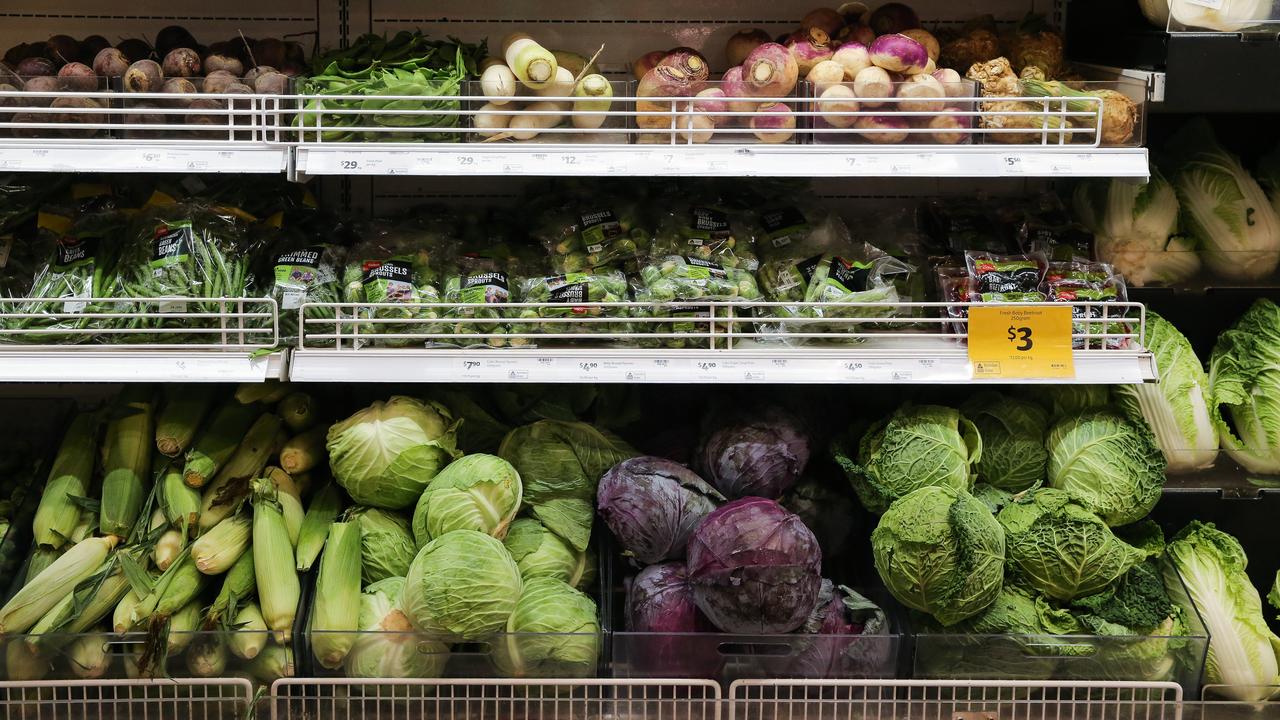 Aussies are eating less fruit and vegetables and drinking less milk as rising grocery prices continue to bite, according to the Australian Bureau of Statistics. Picture: NCA NewsWire