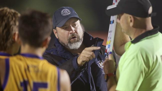 Sacred Heart coach, Jon Symonds at three quarter time of the match against Immanuel at Glenelg Oval. Picture: Dean Martin