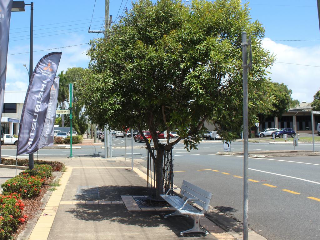 Vegetation shading a public seat on Gordon St, Mackay. Picture: ANDREW KACIMAIWAI