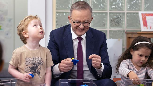 Mr Albanese has pledged $1bn to build more than 160 new childcare centres in underserviced areas. Picture: NewsWire / Gary Ramage