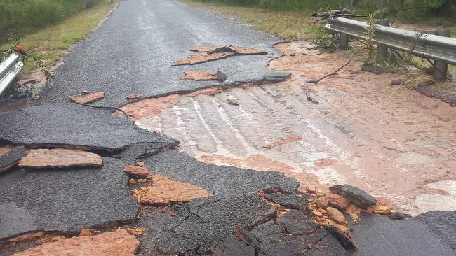 Rocky Creek bridge was heavily damaged by flood waters. Picture: David English