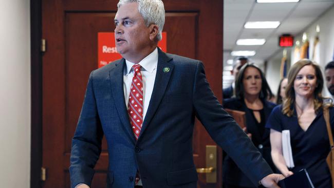 House Oversight and Accountability Committee chairman James Comer walks to reporters after attending an FBI briefing. Picture: Getty Images