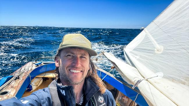 Nick Jaffe takes a selfie during his solo boating journey across Bass Strait. He’s looking forward to sharing tales of adventure at the Australian Wooden Boat Festival. Picture: Nick Jaffe (Instagram @nick_jaffe)