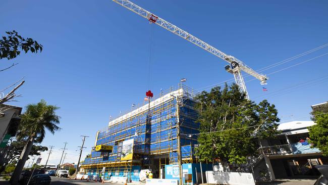 Construction work at the new Wynnum cinema in Berrima Street yesterday. Picture: AAP/Renae Droop