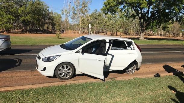 Fives youths allegedly stole a white Hyundai Accent from Leanyer, and were later arrested in Katherine. Picture: NT PFES