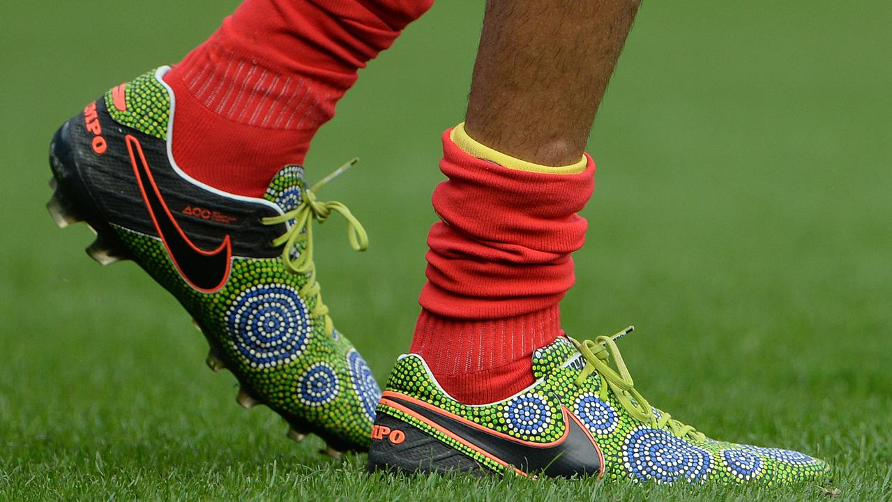 Jack Martin’s special boots for Indigenous Round. Picture: Daniel Wilkins