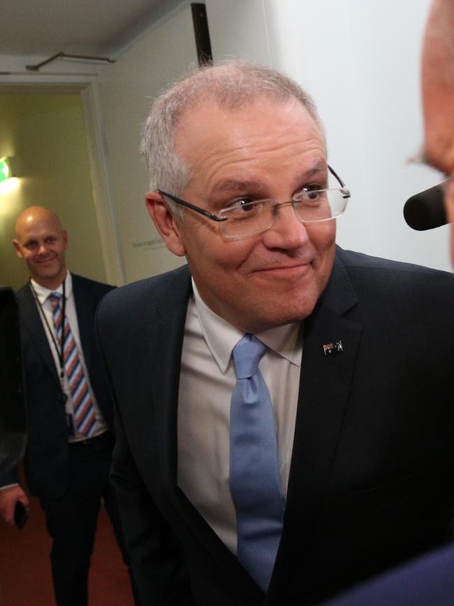 Back in the black ... Treasurer Scott Morrison after handing down his Budget speech. Picture: Gary Ramage