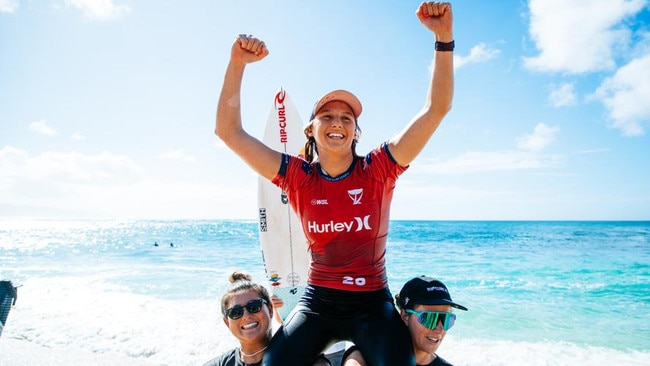 Molly Picklum claimed her first CT victory, at Hawaii’s Sunset Beach, in 2023. Photo by Tony Heff/World Surf League