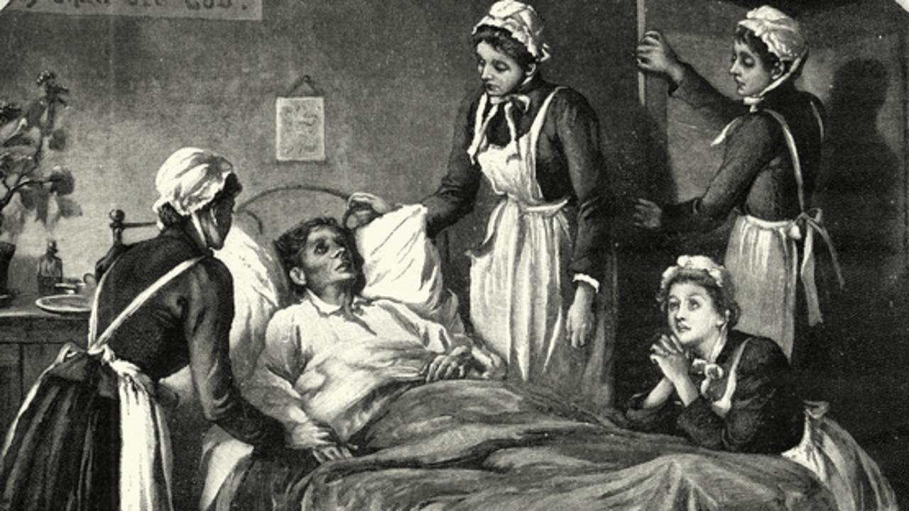 Nurses in the 1800s caring for a sick man. There weren’t many hospitals near the goldfields and not many good treatments for most illnesses. Picture: iStock