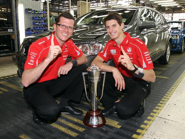 Garth Tander and Nick Percat after winning Bathurst in 2011.