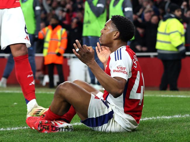 Myles Lewis-Skelly had an ice cold celebration. Picture: Alex Pantling/Getty Images