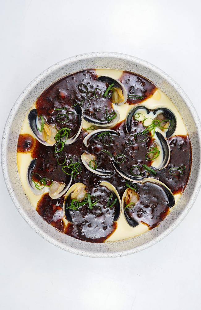 Black bean and clam egg custard.