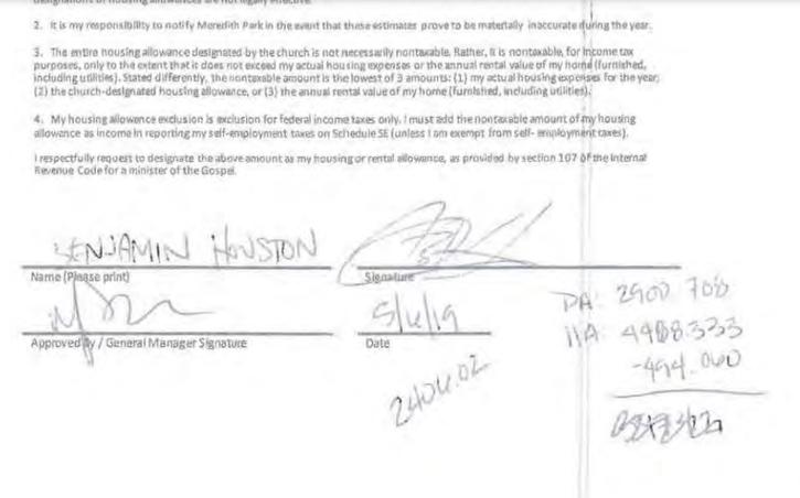 A screenshot of Hillsong financial documents tabled in Federal Parliament by Independent MP Andrew Wilkie.