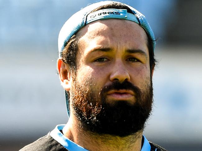 Cronulla-Sutherland Sharks player Aaron Woods is seen during a team training session at Southern Cross Group Stadium in Sydney, Tuesday, September 18, 2018. (AAP Image/Brendan Esposito) NO ARCHIVING