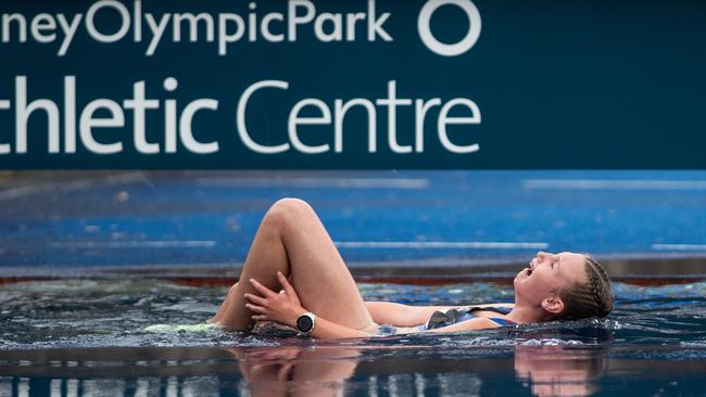 NSW athlete Grace McMahon from Croydon Park had a nasty fall at the water jump in the steeplechase.