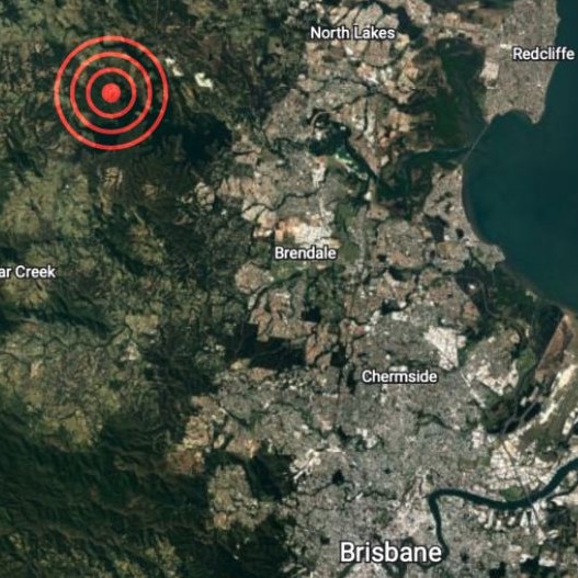 The location of the earthquake that struck 20km north of the Brisbane CBD about 1.30pm. Picture: Geoscience Australia