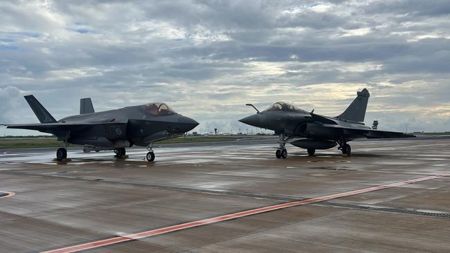 For the next two days, the Australian F-35 Lightning II (left) and the French Rafale fighter jet (right) will train above Darwin.