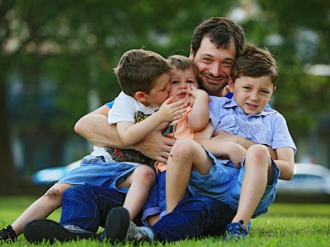 ReachOut chief executive Jono Nicholas, pictured with his sons, says mental health groups want to inject facts into the gay marriage debate. Picture: Toby Zerna