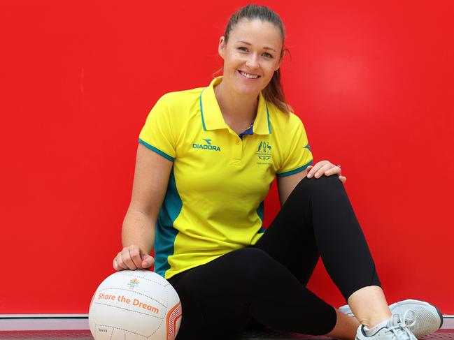 Commonwealth Games athlete Susan Pettitt poses for a portrait at Genea Netball Centre, Homebush. Picture: Brett Costello