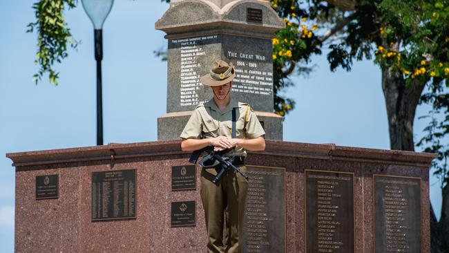 A catafalque party guards the Darwin Cenotaph on Remembrance Day service, 2024. Picture: Pema Tamang Pakhrin