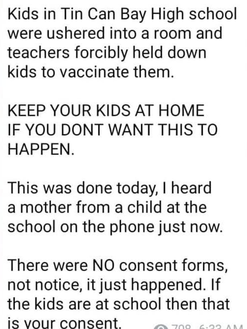 Screenshot of the post that caused confusion among local parents.