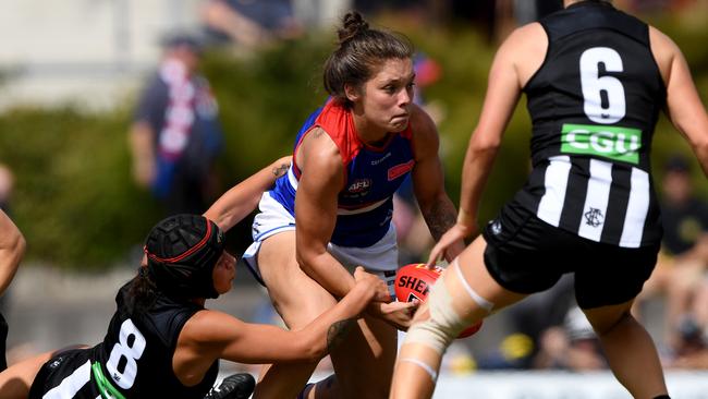 Ellie Blackburn tries to break a tackle. Picture: AAP