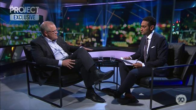 Waleed Aly interviews Scott Morrison on The Project. Picture: TEN